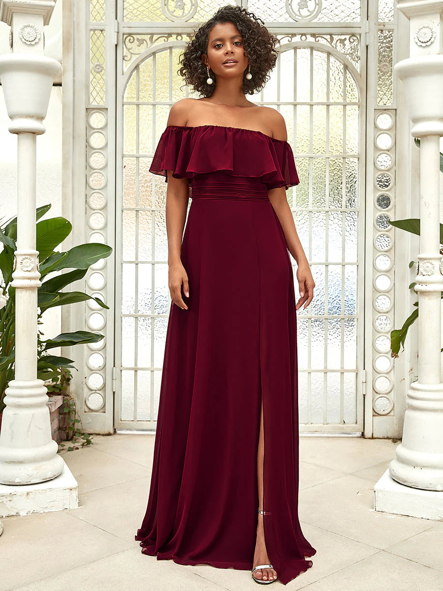 Off Shoulder High Split Bridesmaid Dress - CALABRO®