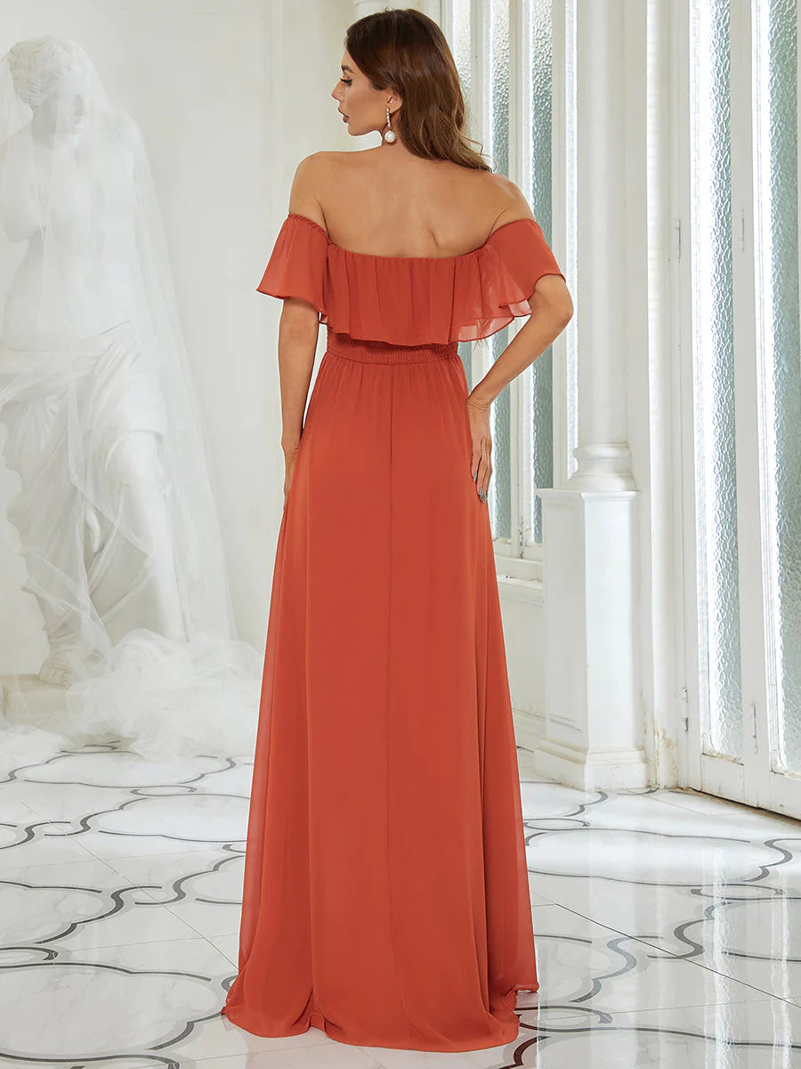 Off the Shoulder High Split Bridesmaid Dress - CALABRO®