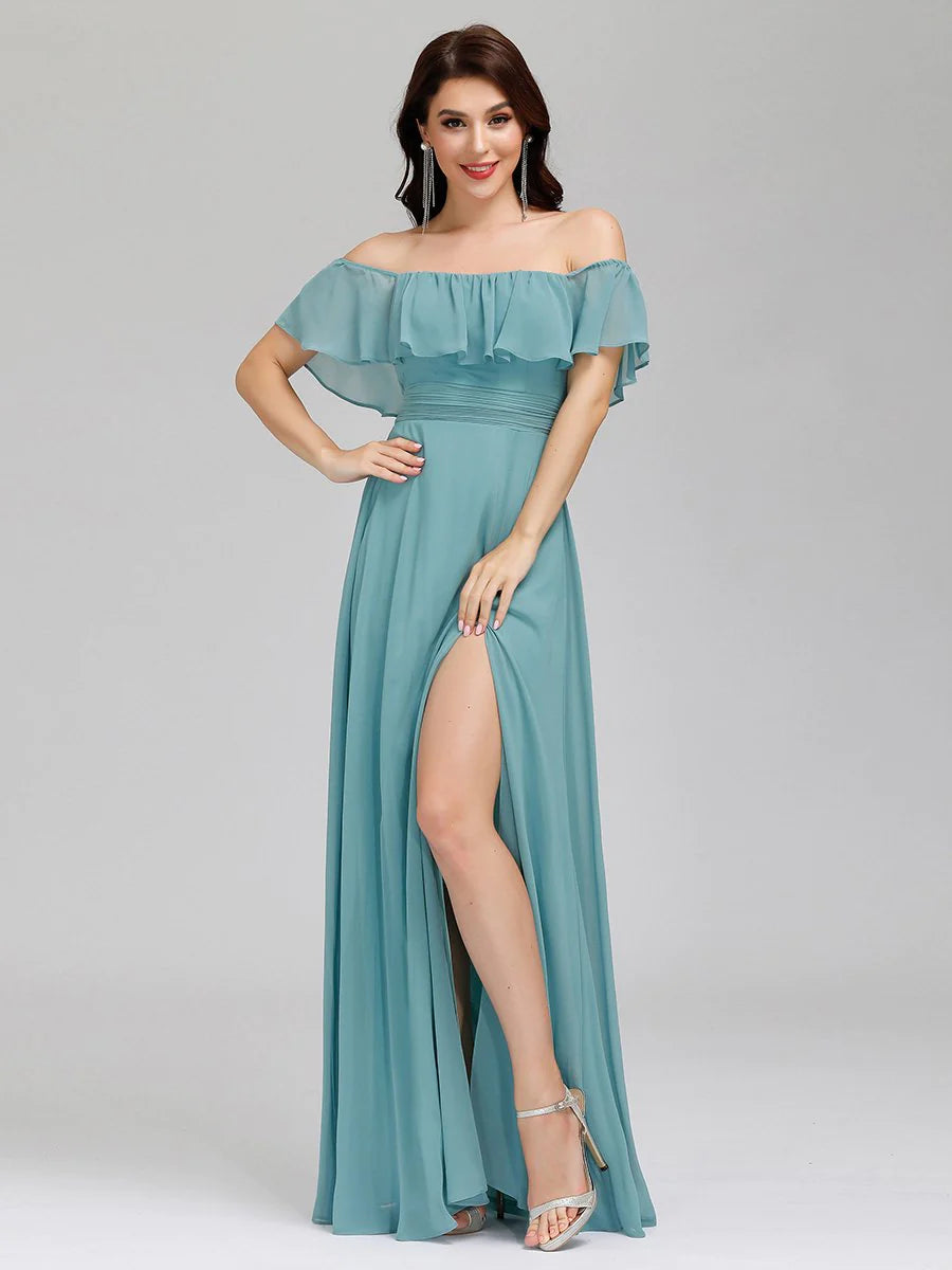 Off Shoulder High Split Bridesmaid Dress - CALABRO®