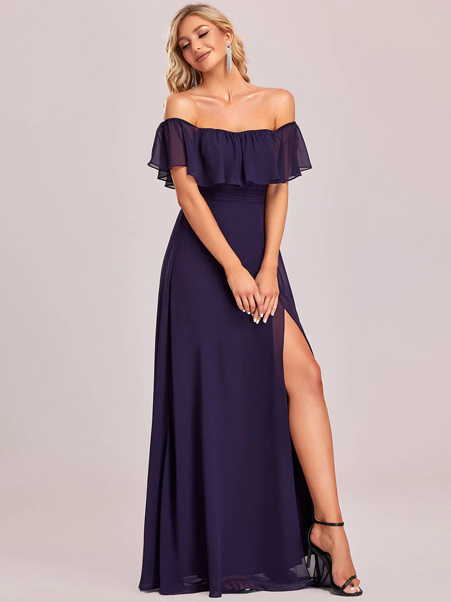 Off Shoulder High Split Bridesmaid Dress - CALABRO®