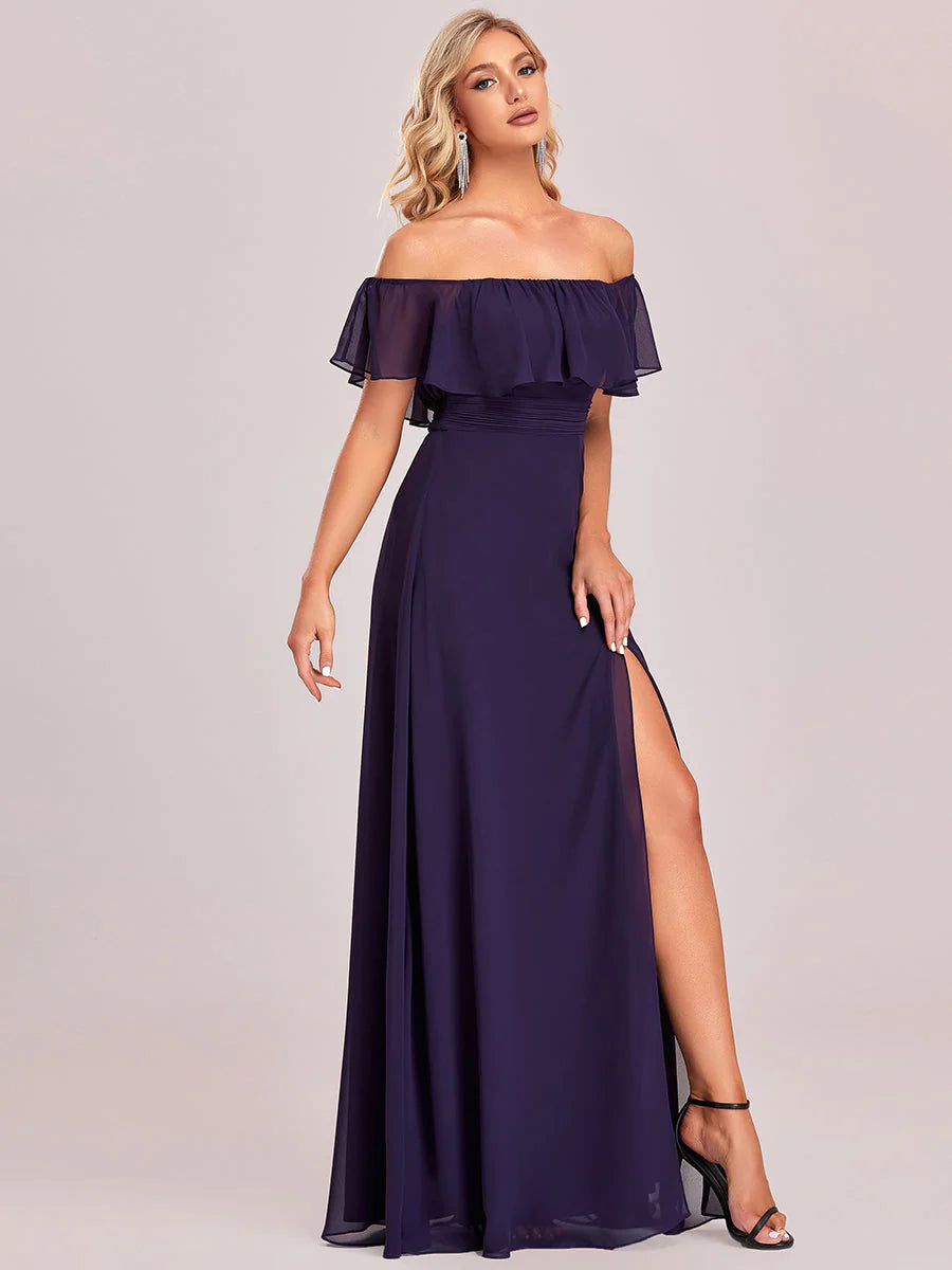 Off Shoulder High Split Bridesmaid Dress - CALABRO®