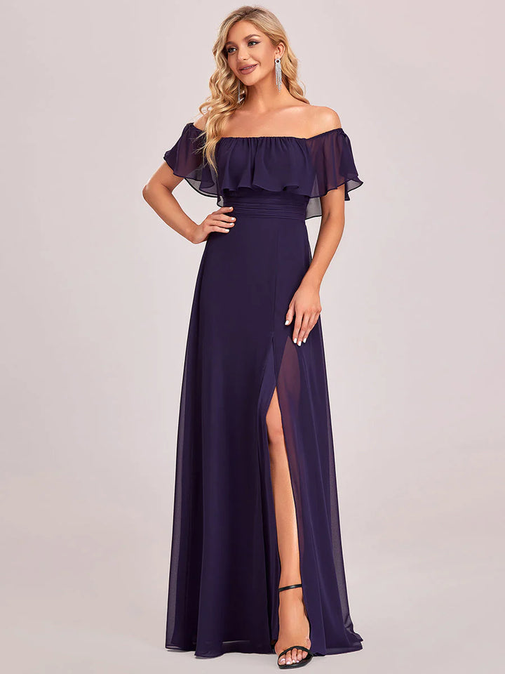 Off Shoulder High Split Bridesmaid Dress - CALABRO®