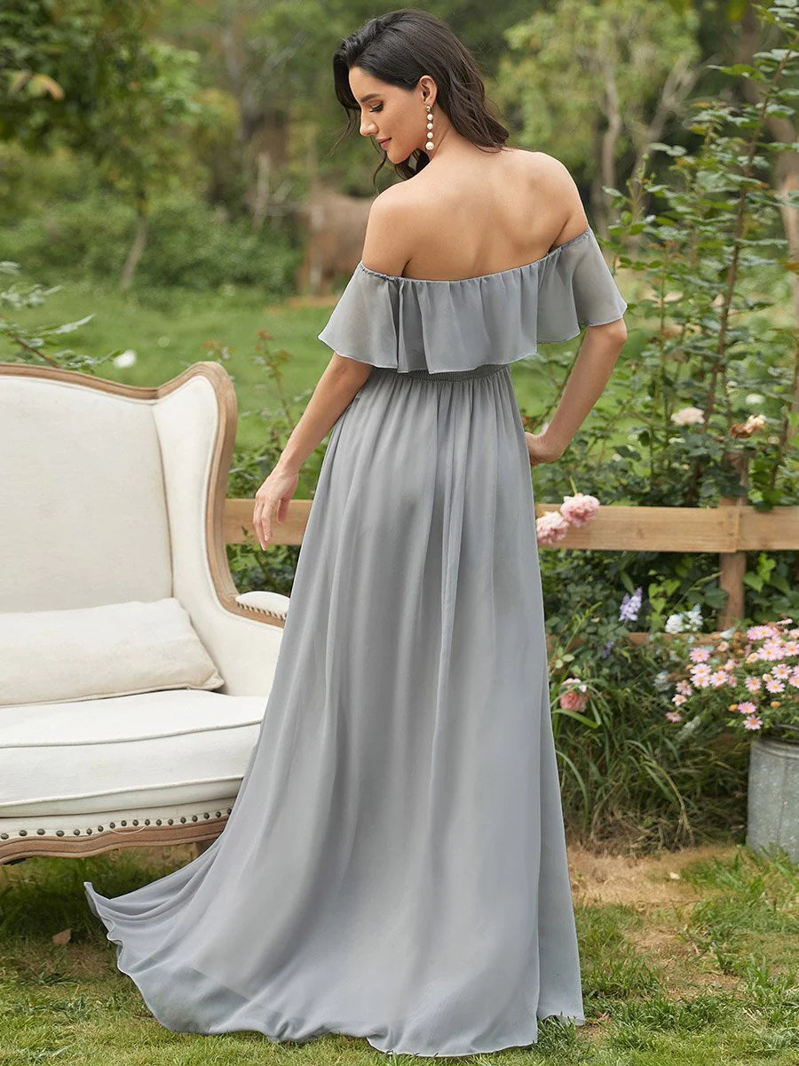 Off the Shoulder High Split Bridesmaid Dress - CALABRO®