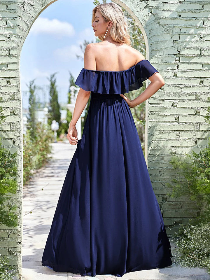 Off the Shoulder High Split Bridesmaid Dress - CALABRO®