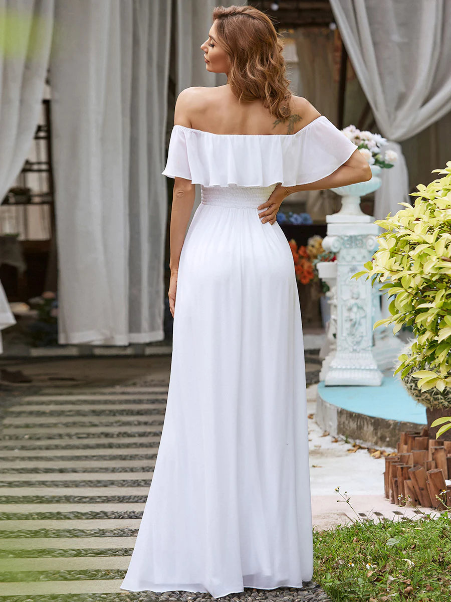 Thigh Slit Off Shoulder Straight Wedding Dress - CALABRO®