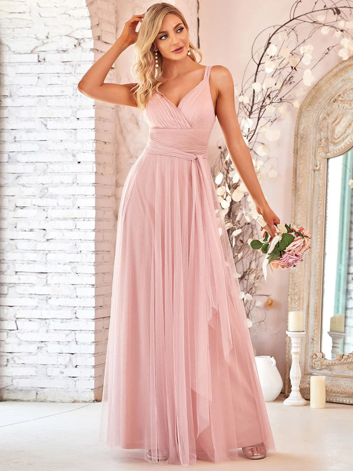 Floor Length Sleeveless Tulle Evening Dress