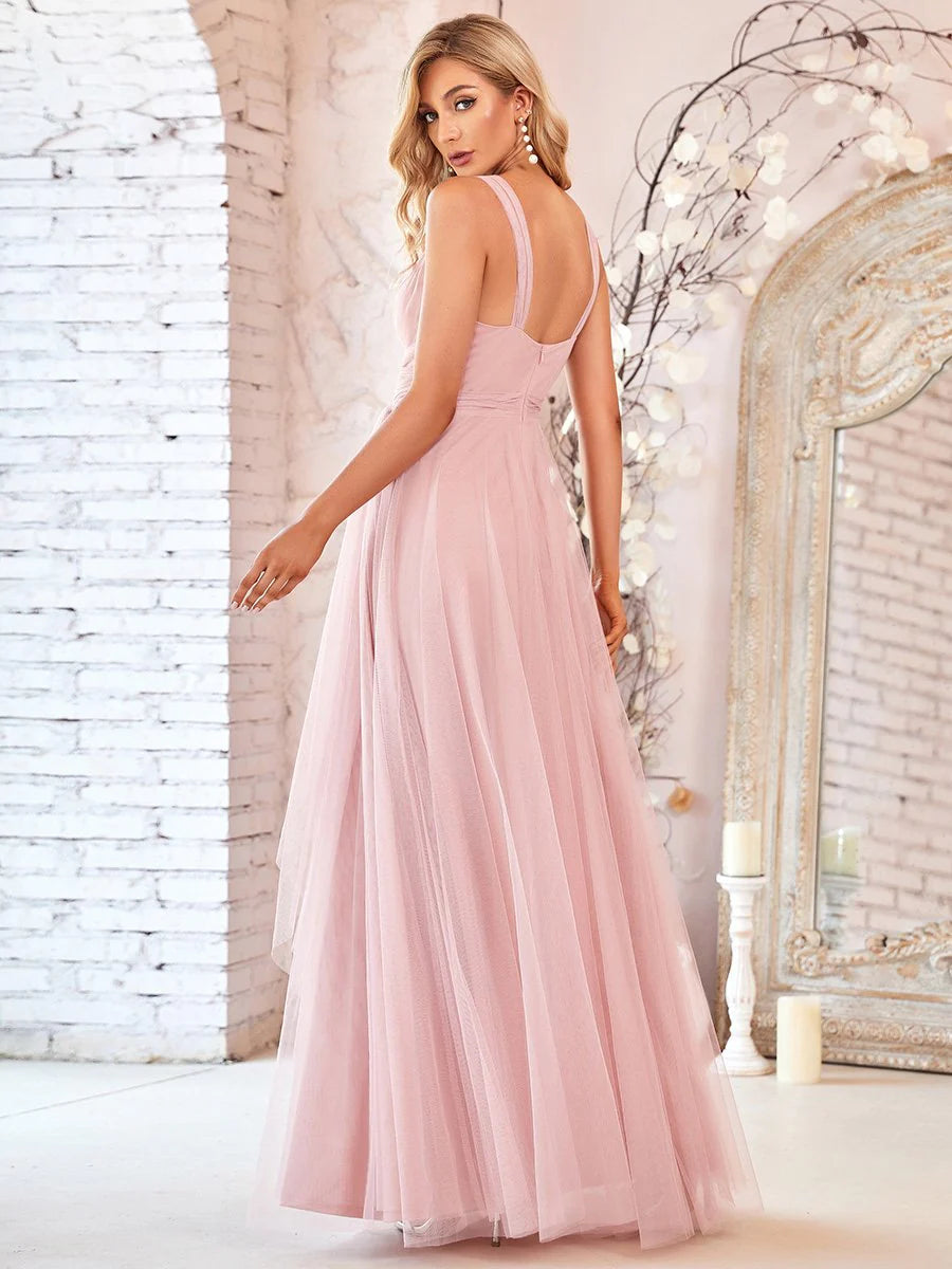 Floor Length Sleeveless Tulle Evening Dress