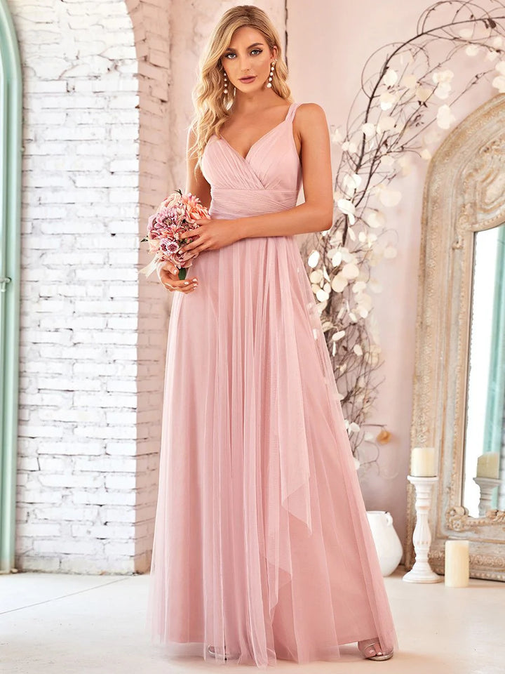 Floor Length Sleeveless Tulle Evening Dress