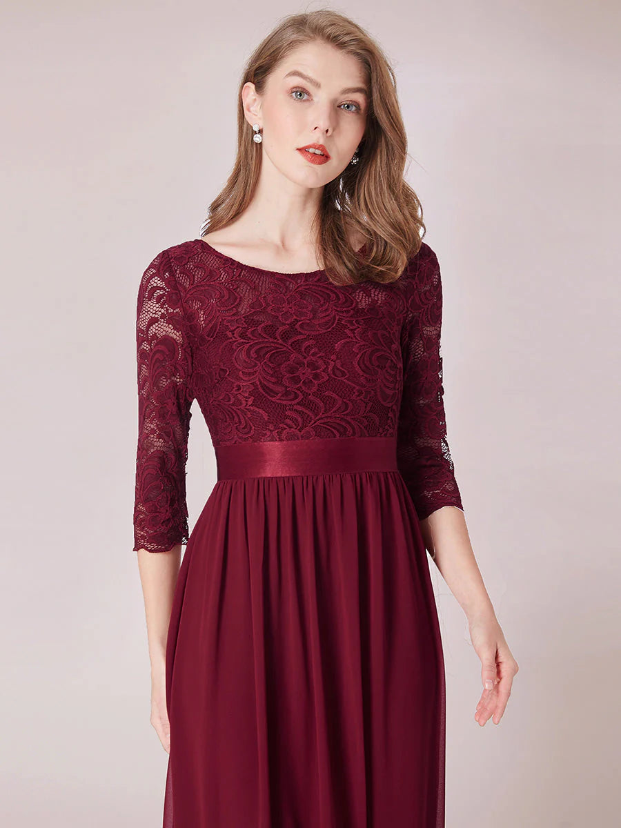 Elegant Empire Waist Bridesmaid Dresses with Long Lace Sleeve