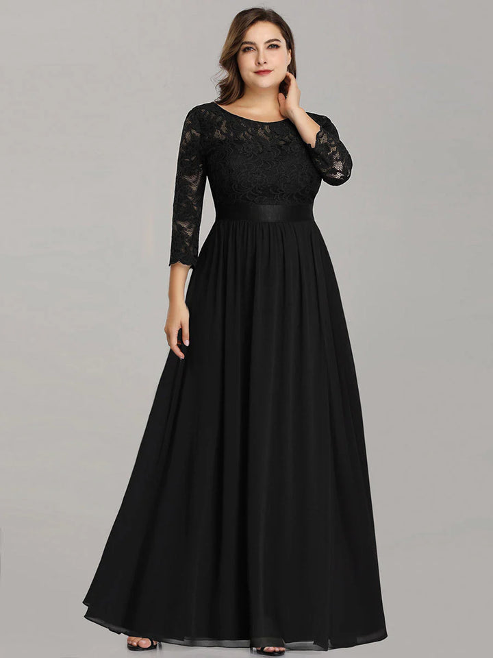 Elegant Empire Waist Evening Dress with Long Lace Sleeve - CALABRO®