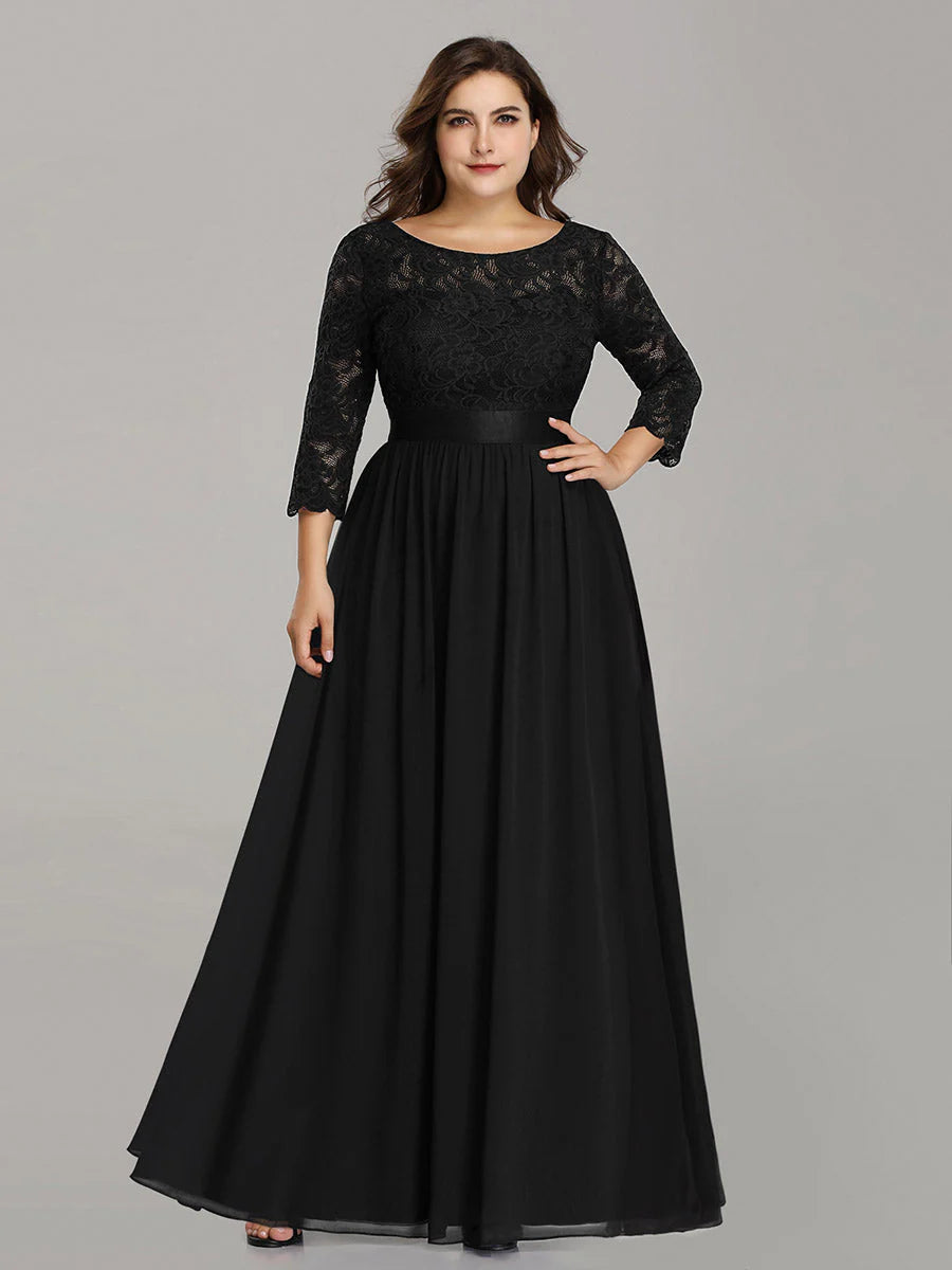 Elegant Empire Waist Evening Dress with Long Lace Sleeve - CALABRO®