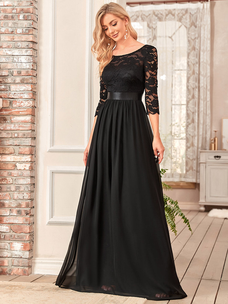 Elegant Empire Waist Evening Dress with Long Lace Sleeve - CALABRO®