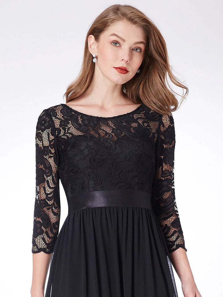 Elegant Empire Waist Evening Dress with Long Lace Sleeve - CALABRO®