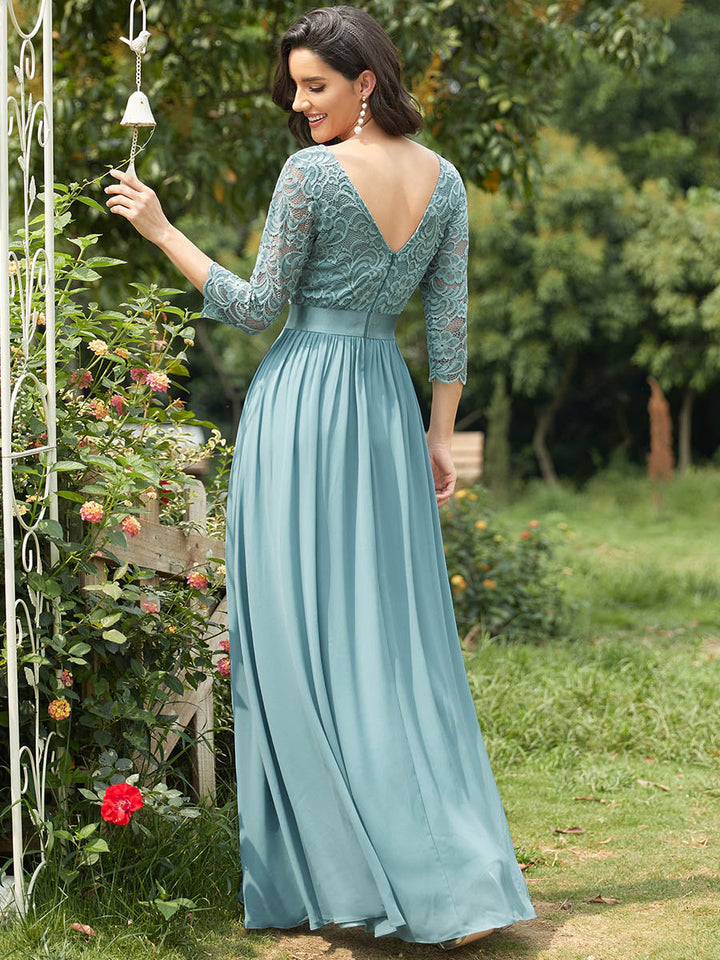 Elegant Empire Waist Evening Dress with Long Lace Sleeve - CALABRO®