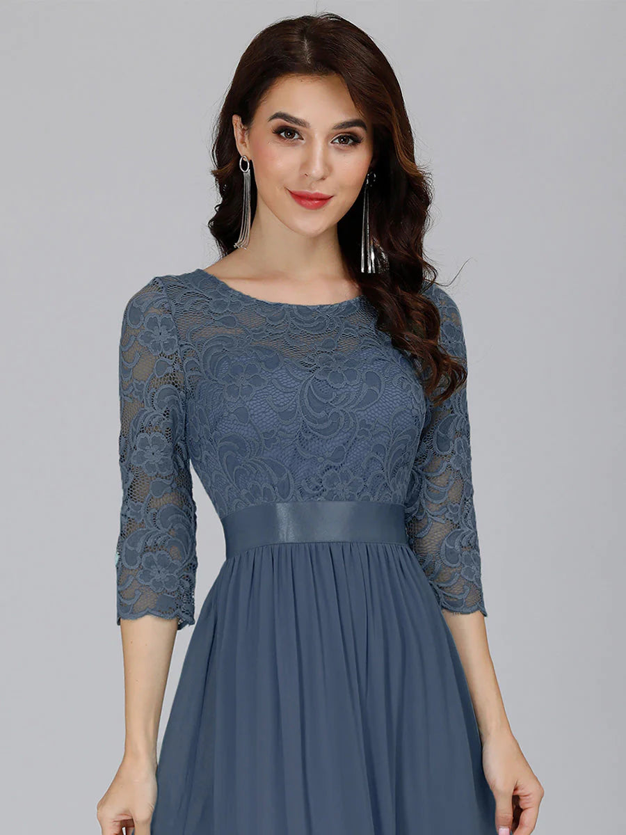 Lace Top High Neck Three Quarter Sleeve Bridesmaid Dress - CALABRO®