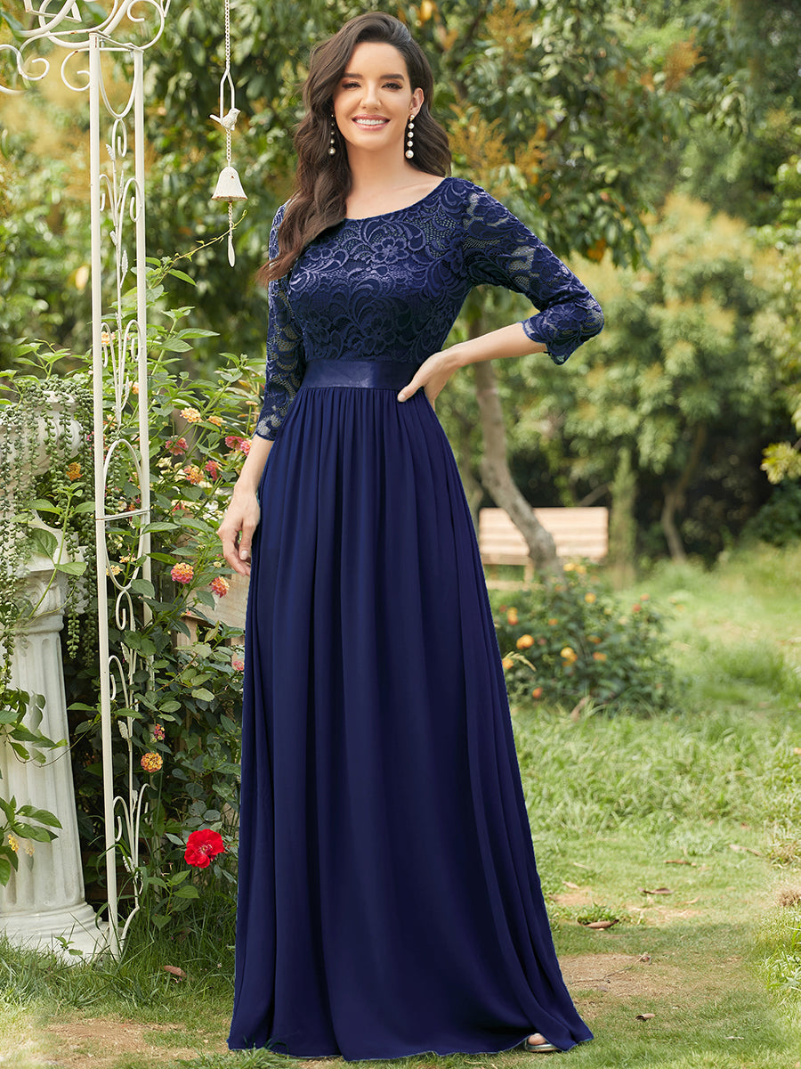 Elegant Empire Waist Evening Dress with Long Lace Sleeve - CALABRO®