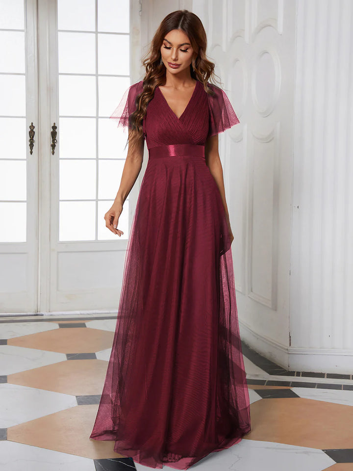 Women's V-Neck A-Line Floor-Length Bridesmaid Dresses - CALABRO®