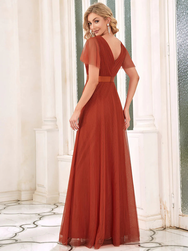 Women's V-Neck A-Line Floor-Length Bridesmaid Dresses - CALABRO®