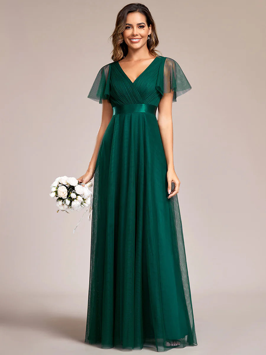 Women's V-Neck A-Line Floor-Length Bridesmaid Dresses