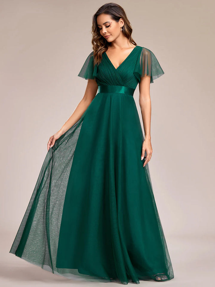 Women's V-Neck A-Line Floor-Length Bridesmaid Dresses