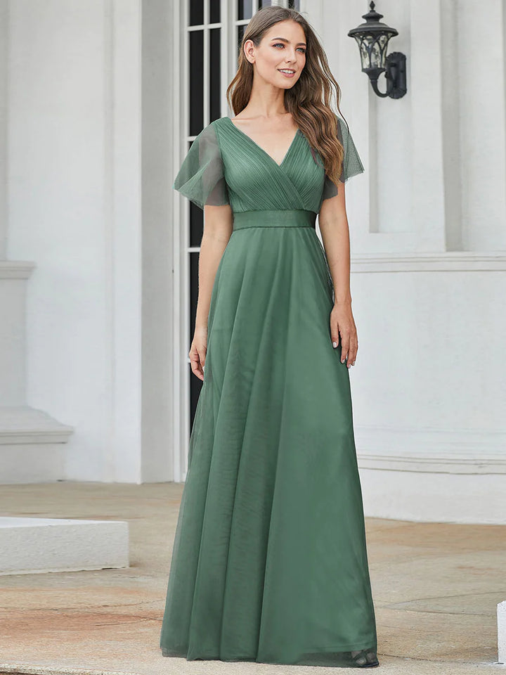 Women's Pretty V-Neck A-Line Floor-Length Bridesmaid Dress - CALABRO®