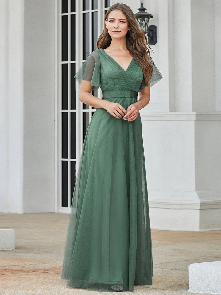 Women's V-Neck A-Line Floor-Length Bridesmaid Dresses - CALABRO®