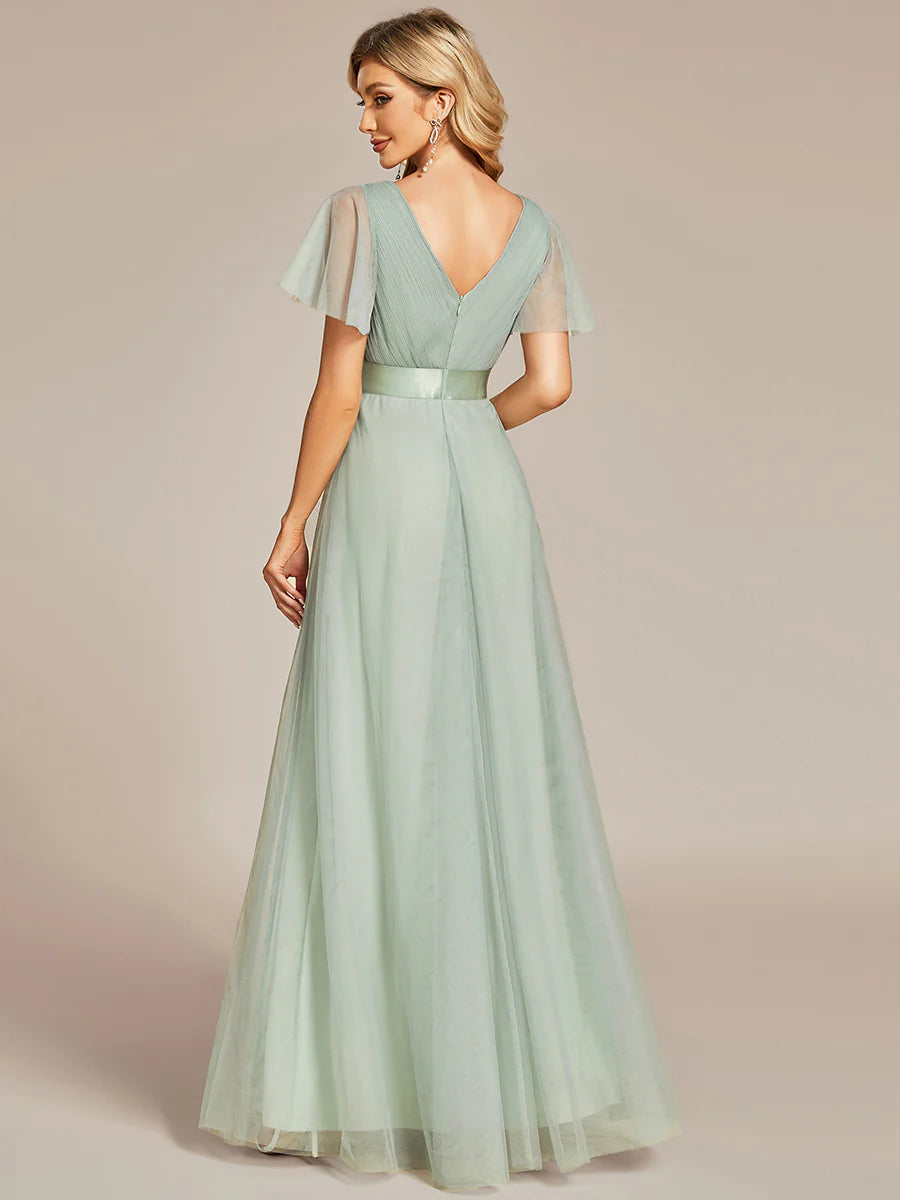 Women's V-Neck A-Line Floor-Length Bridesmaid Dresses - CALABRO®