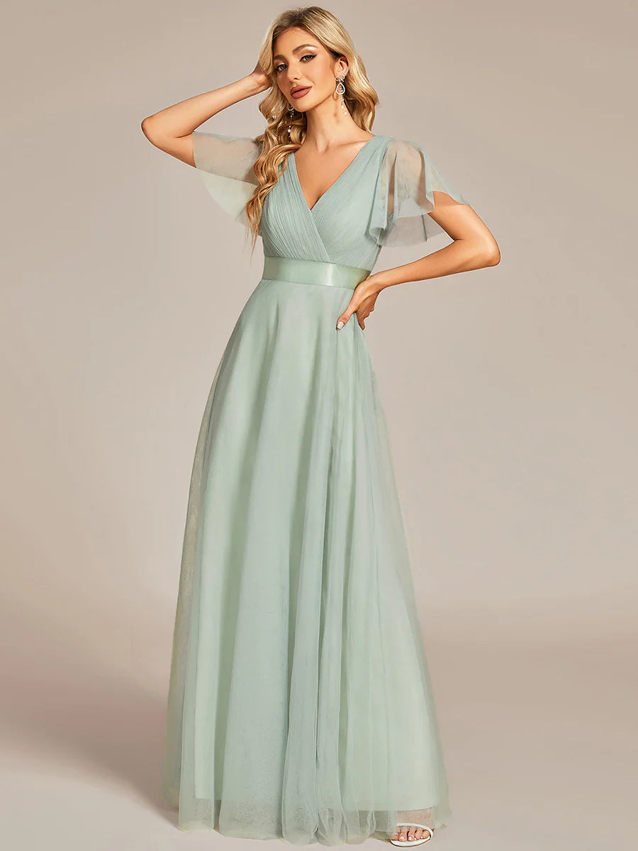 Women's V-Neck A-Line Floor-Length Bridesmaid Dresses - CALABRO®