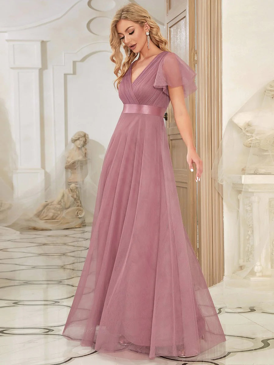 Women's V-Neck A-Line Floor-Length Bridesmaid Dresses - CALABRO®