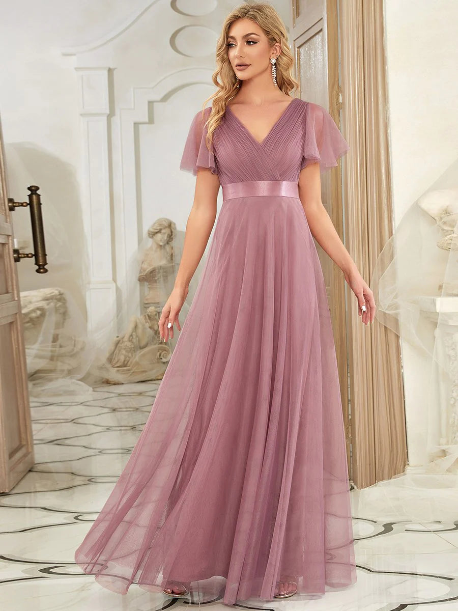 Women's V-Neck A-Line Floor-Length Bridesmaid Dresses - CALABRO®