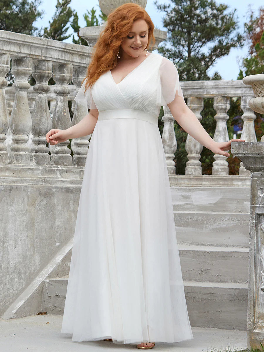 V-Neck Butterfly Sleeves Wedding Dress - CALABRO®