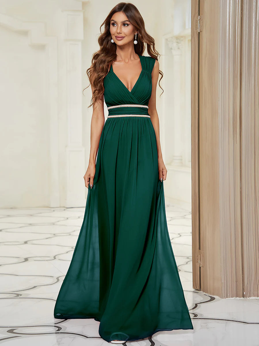 V-Neck Flowy Sleeveless Bridesmaid Dress - CALABRO®