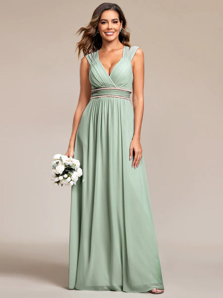 V-Neck Flowy Sleeveless Bridesmaid Dress - CALABRO®