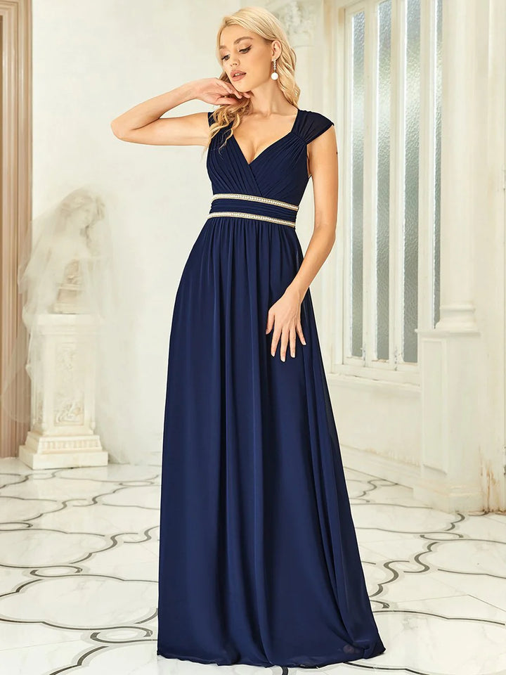 V-Neck Flowy Sleeveless Bridesmaid Dress - CALABRO®