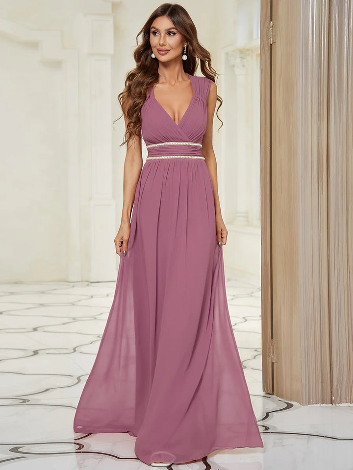 V-Neck Flowy Sleeveless Bridesmaid Dress - CALABRO®