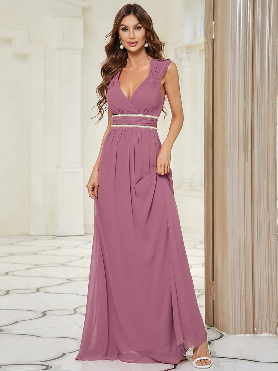 V-Neck Flowy Sleeveless Bridesmaid Dress - CALABRO®