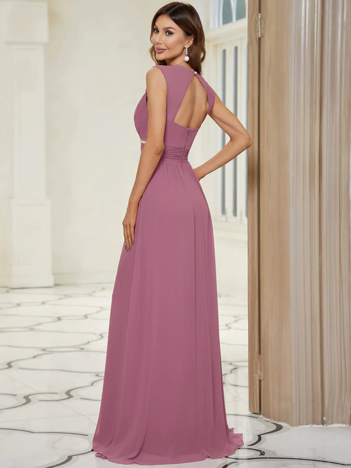 V-Neck Flowy Sleeveless Bridesmaid Dress - CALABRO®