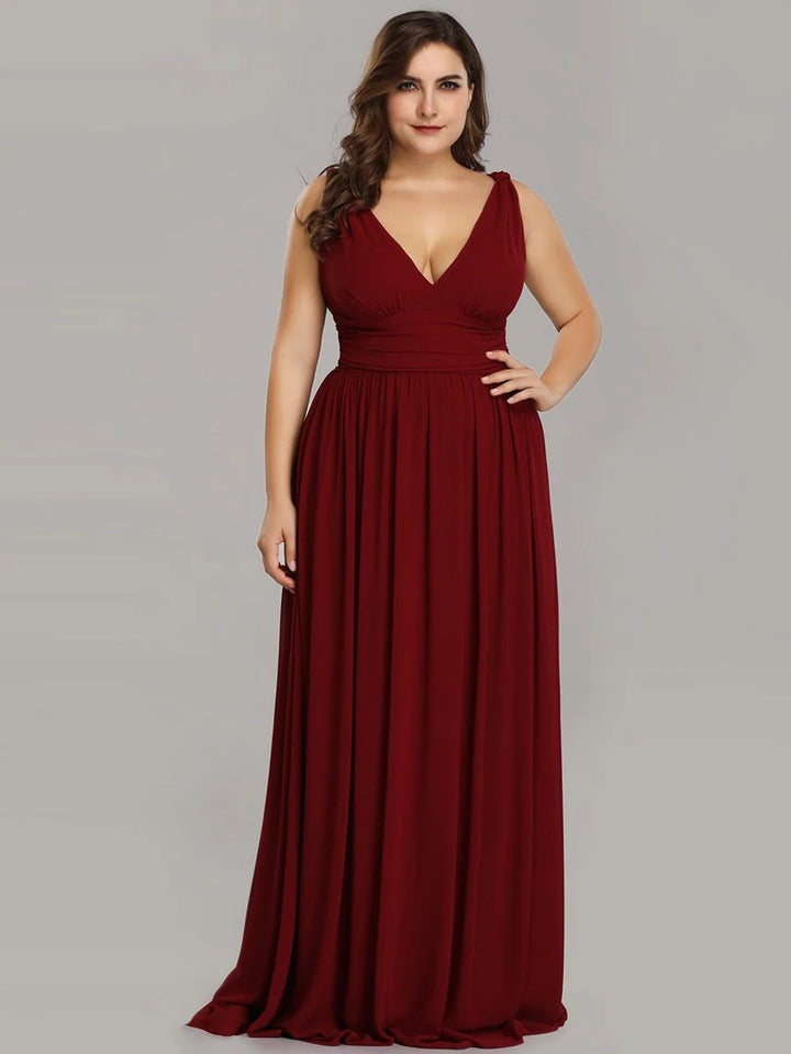 V-Neck Ruched Top Flowy Plus Size Evening Dresses - CALABRO®