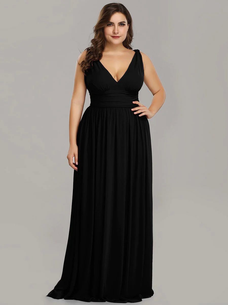 V-Neck Ruched Top Flowy Plus Size Evening Dresses - CALABRO®