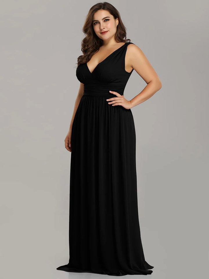 Double V-Neck Maxi Long Plus Size Evening Dresses