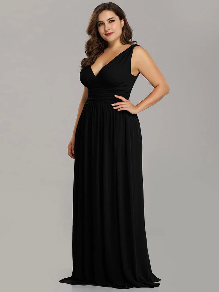 V-Neck Ruched Top Flowy Plus Size Evening Dresses - CALABRO®