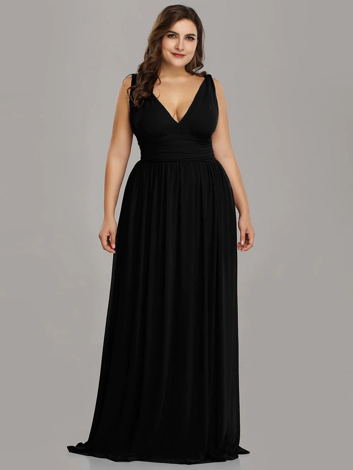 V-Neck Ruched Top Flowy Plus Size Evening Dresses - CALABRO®