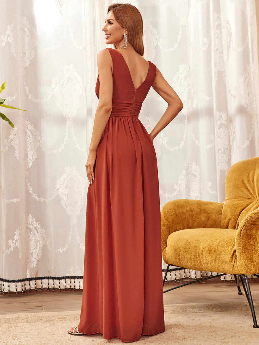 Elegant Double V-Neck Maxi Long Dress Bridesmaid Dress - CALABRO®