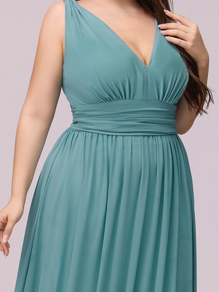 V-Neck Ruched Top Flowy Plus Size Evening Dresses - CALABRO®