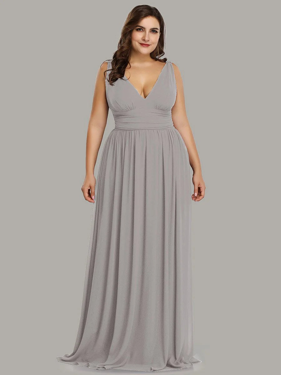 Double V-Neck Maxi Long Plus Size Evening Dresses