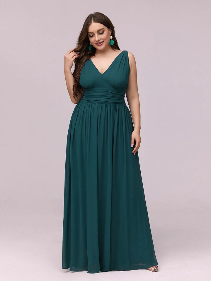 V-Neck Ruched Top Flowy Plus Size Evening Dresses - CALABRO®