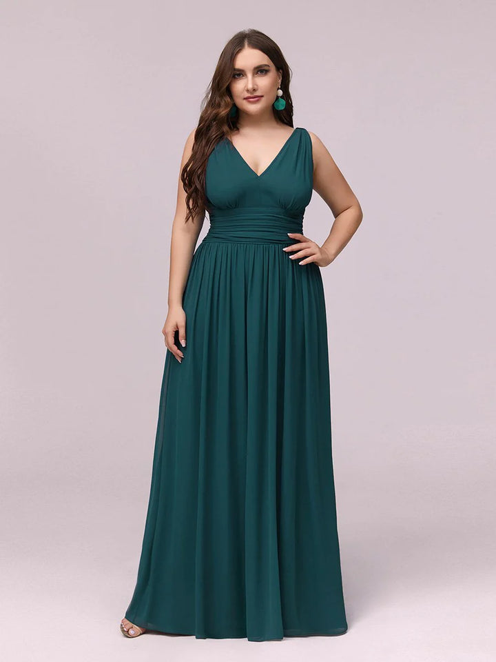 V-Neck Ruched Top Flowy Plus Size Evening Dresses - CALABRO®