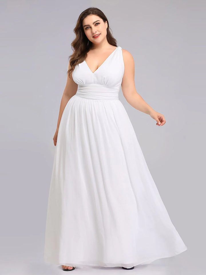 Elegant Maxi Long Wedding Dresses With Double V-Neck - CALABRO®