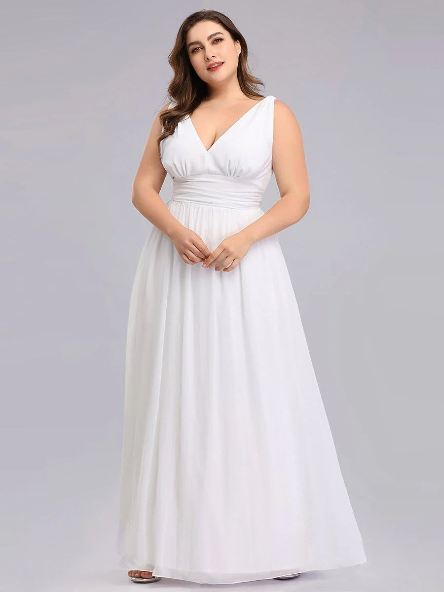 Elegant Maxi Long Wedding Dresses With Double V-Neck - CALABRO®