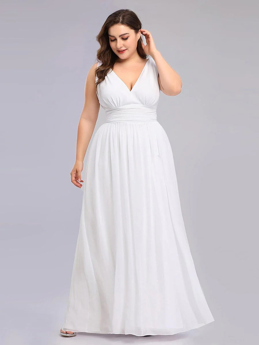 Elegant Maxi Long Wedding Dresses With Double V-Neck - CALABRO®